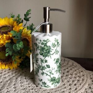 Laura Ashley Ceramic Green Floral Soap Dispenser with Silver Pump